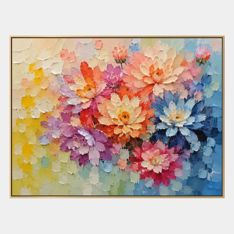 Buntes Blumen-/Pflanzen- und Naturölgemälde mit botanischen Formen, Blumen oder natürlichen Elementen in einer malerischen Komposition.