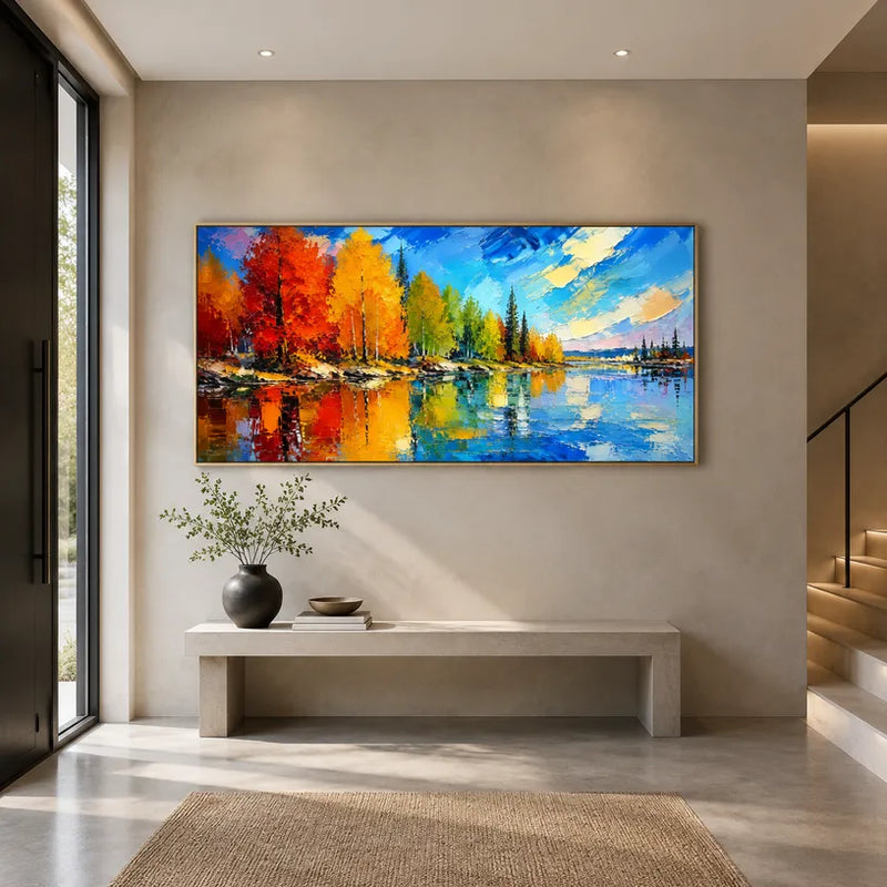Peinture à l'huile de paysages colorés, de paysages marins et de paysages urbains présentant un paysage atmosphérique, un paysage marin ou une composition inspirée de la ville.