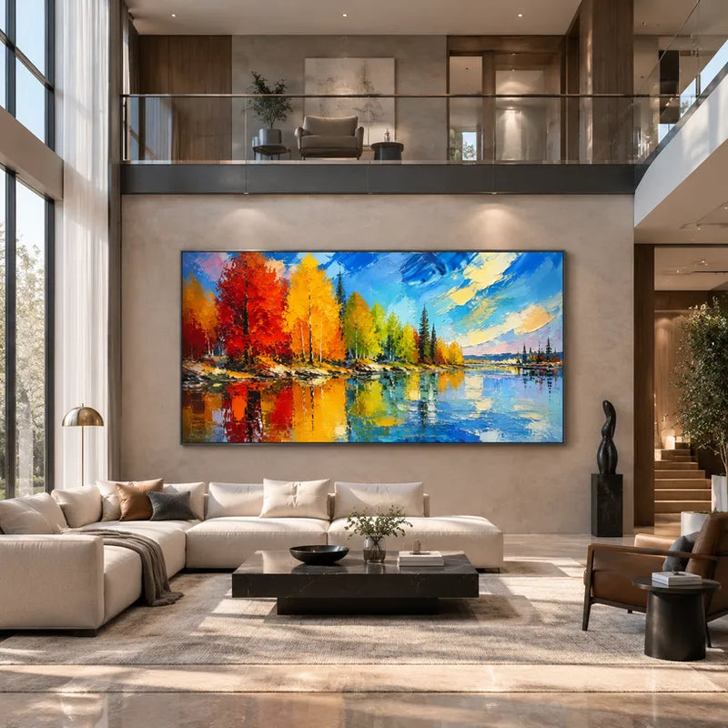 Peinture à l'huile de paysages colorés, de paysages marins et de paysages urbains présentant un paysage atmosphérique, un paysage marin ou une composition inspirée de la ville.