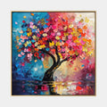 Peinture à l'huile florale/botanique et naturelle colorée présentant des formes botaniques, des fleurs ou des éléments naturels dans une composition picturale.