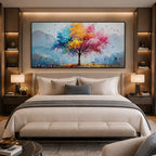 Colorful floral/botanicals & nature oil painting showing botanical forms, flowers or trees arranged in a calm painterly composition in a blue palette.