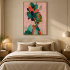 Colorful portraiture & figure oil painting showing a stylized figure or portrait with expressive painterly shapes in a brown palette.