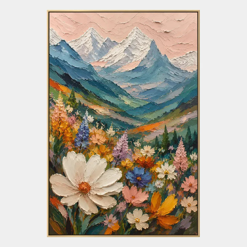 Colorful landscapes & seascapes & cityscapes oil painting showing a painterly landscape with distant hills, trees or reflective water.