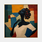 Colorful portraiture & figure oil painting showing a stylized figure or portrait with expressive painterly shapes.