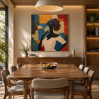 Colorful portraiture & figure oil painting showing a stylized figure or portrait with expressive painterly shapes.