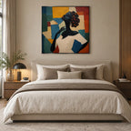 Colorful portraiture & figure oil painting showing a stylized figure or portrait with expressive painterly shapes.