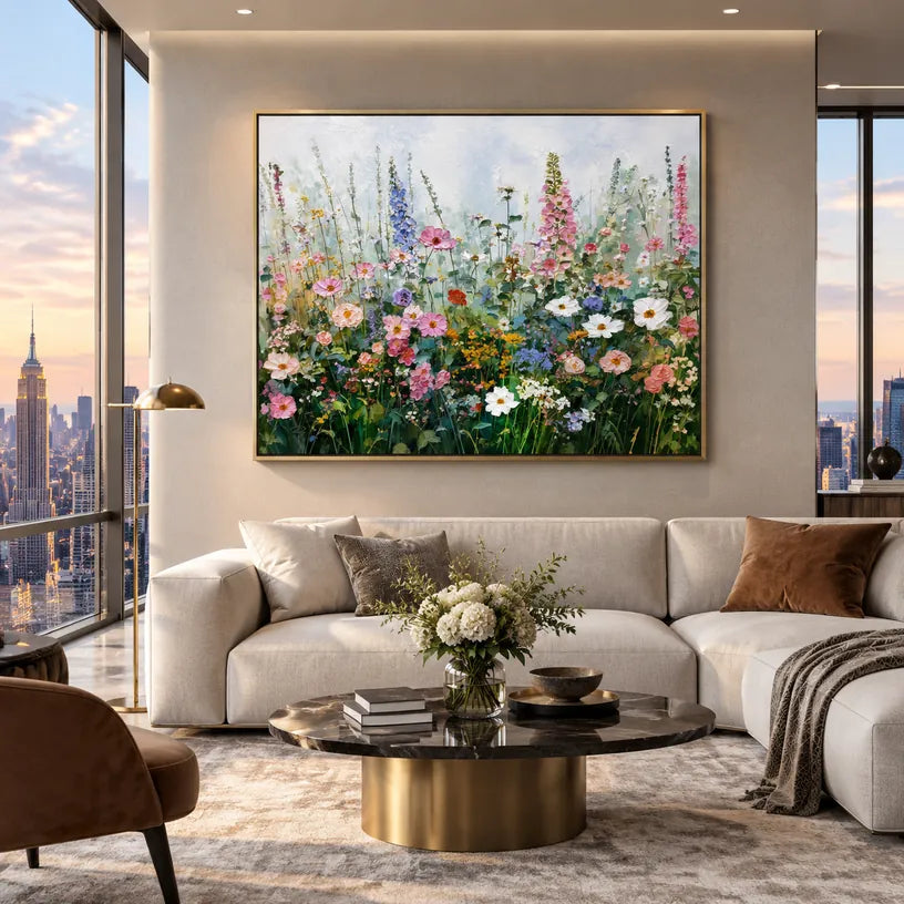 Colorful floral/botanicals & nature oil painting featuring botanical forms, flowers or natural elements in a painterly composition in a green palette.