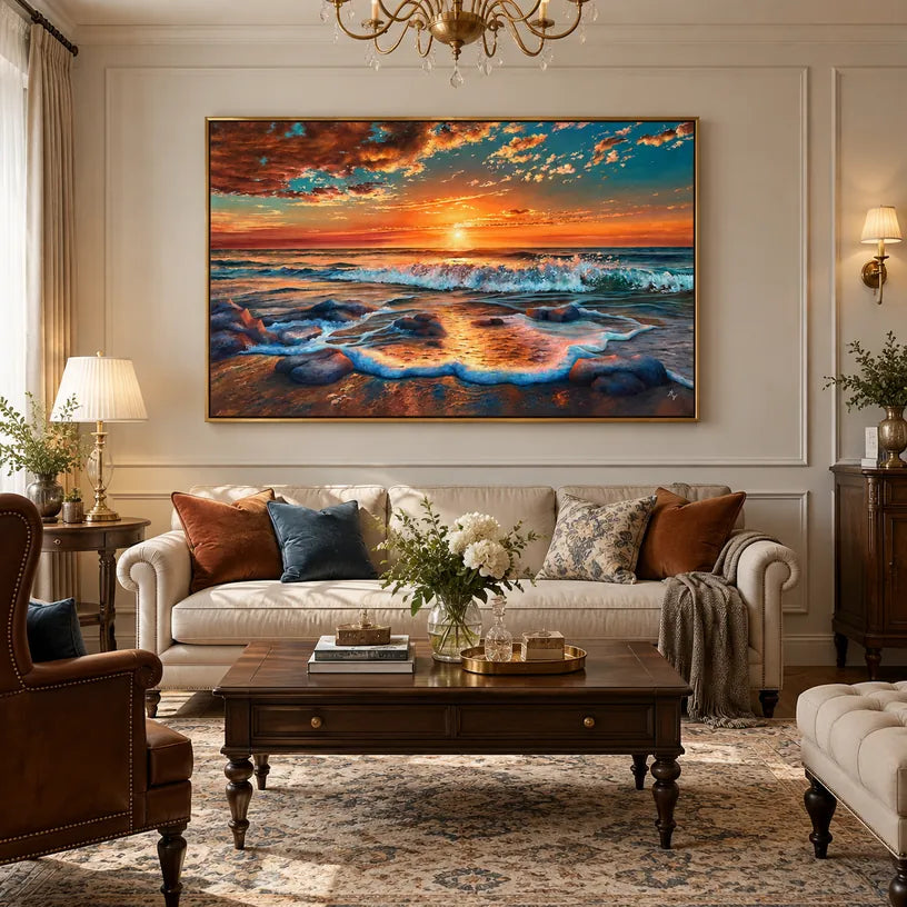 Colorful landscapes & seascapes & cityscapes oil painting featuring an atmospheric landscape, seascape or city-inspired composition.