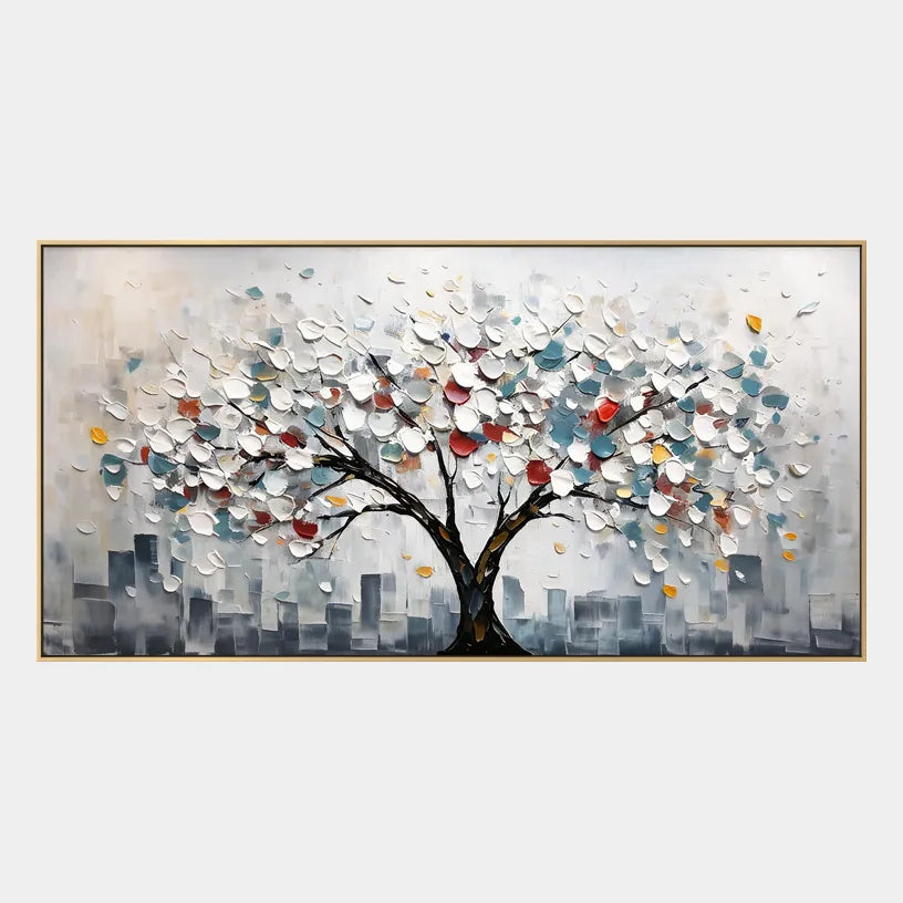 Colorful landscapes & seascapes & cityscapes oil painting showing a painterly landscape with distant hills, trees or reflective water in a grey palette.
