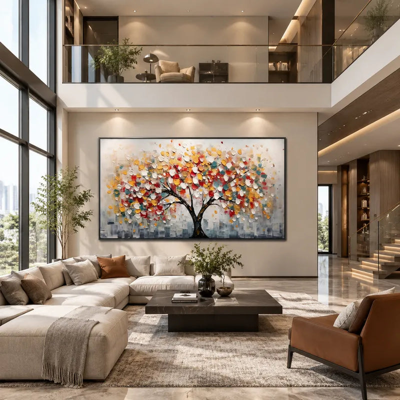 Colorato dipinto a olio floreale/botanico e naturalistico con forme botaniche, fiori o elementi naturali in una composizione pittorica in una tavolozza di grigi.
