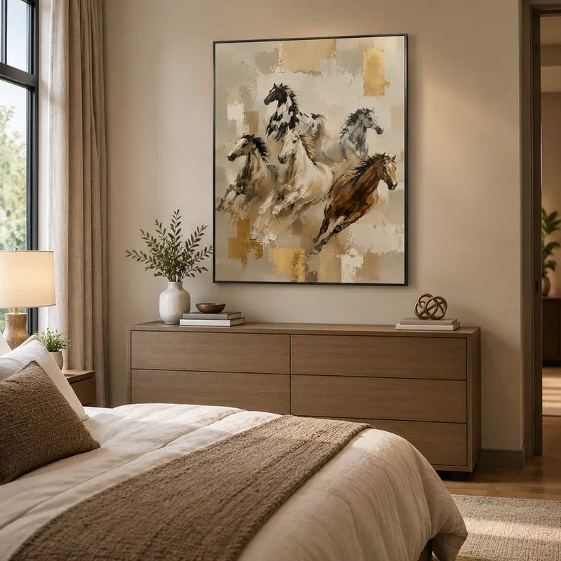 Dipinto a olio con animali espressionisti che presenta un soggetto animale espressivo reso con pennellate visibili in una tavolozza beige.