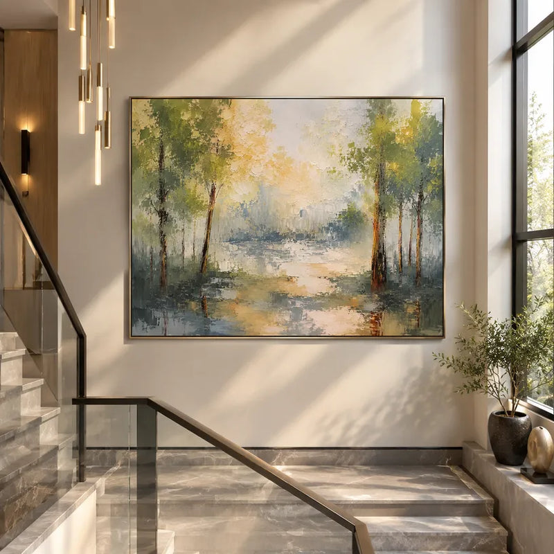 Expressionistisches Ölgemälde mit Landschaften, Seestücken und Stadtansichten mit einer stimmungsvollen Landschafts-, Seestücks- oder Stadtkomposition.
