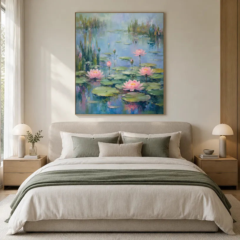 Expressionist floral/botanicals & nature oil painting showing botanical forms, flowers or trees arranged in a calm painterly composition in a blue palette.