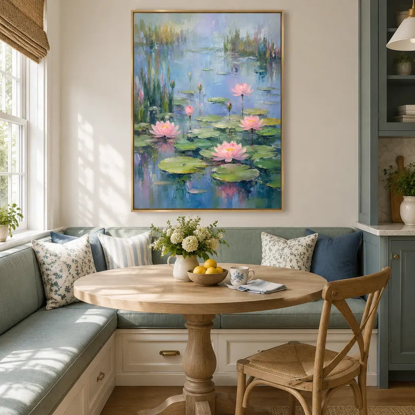 Expressionist floral/botanicals & nature oil painting showing botanical forms, flowers or trees arranged in a calm painterly composition in a blue palette.