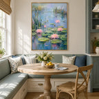 Expressionist floral/botanicals & nature oil painting showing botanical forms, flowers or trees arranged in a calm painterly composition in a blue palette.