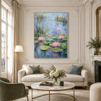 Expressionist floral/botanicals & nature oil painting showing botanical forms, flowers or trees arranged in a calm painterly composition in a blue palette.