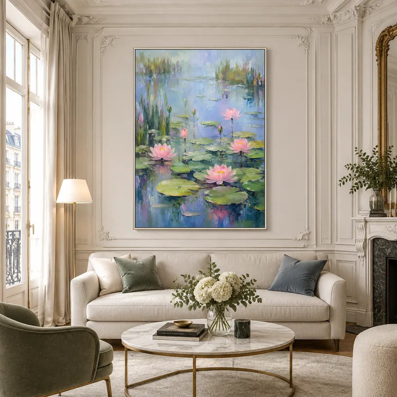 Expressionist floral/botanicals & nature oil painting showing botanical forms, flowers or trees arranged in a calm painterly composition in a blue palette.