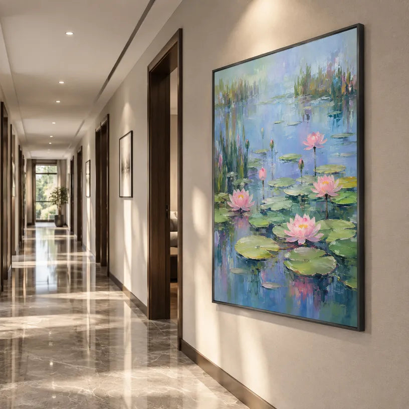 Expressionist floral/botanicals & nature oil painting showing botanical forms, flowers or trees arranged in a calm painterly composition in a blue palette.