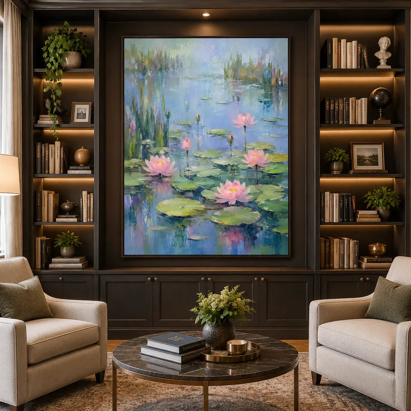 Expressionist floral/botanicals & nature oil painting showing botanical forms, flowers or trees arranged in a calm painterly composition in a blue palette.