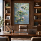 Expressionist floral/botanicals & nature oil painting showing botanical forms, flowers or trees arranged in a calm painterly composition in a grey palette.