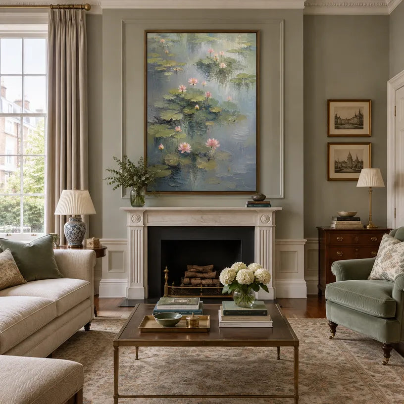 Expressionist floral/botanicals & nature oil painting showing botanical forms, flowers or trees arranged in a calm painterly composition in a grey palette.