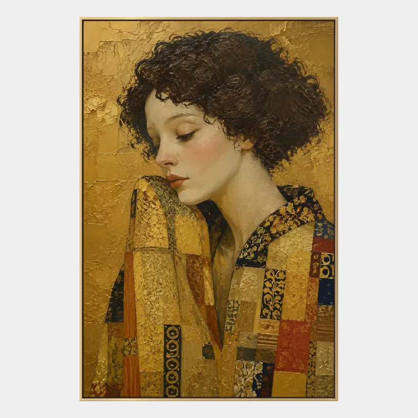 Expressionist portraiture & figure oil painting showing a stylized figure or portrait with expressive painterly shapes in a yellow palette.