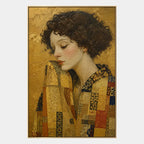 Expressionist portraiture & figure oil painting showing a stylized figure or portrait with expressive painterly shapes in a yellow palette.