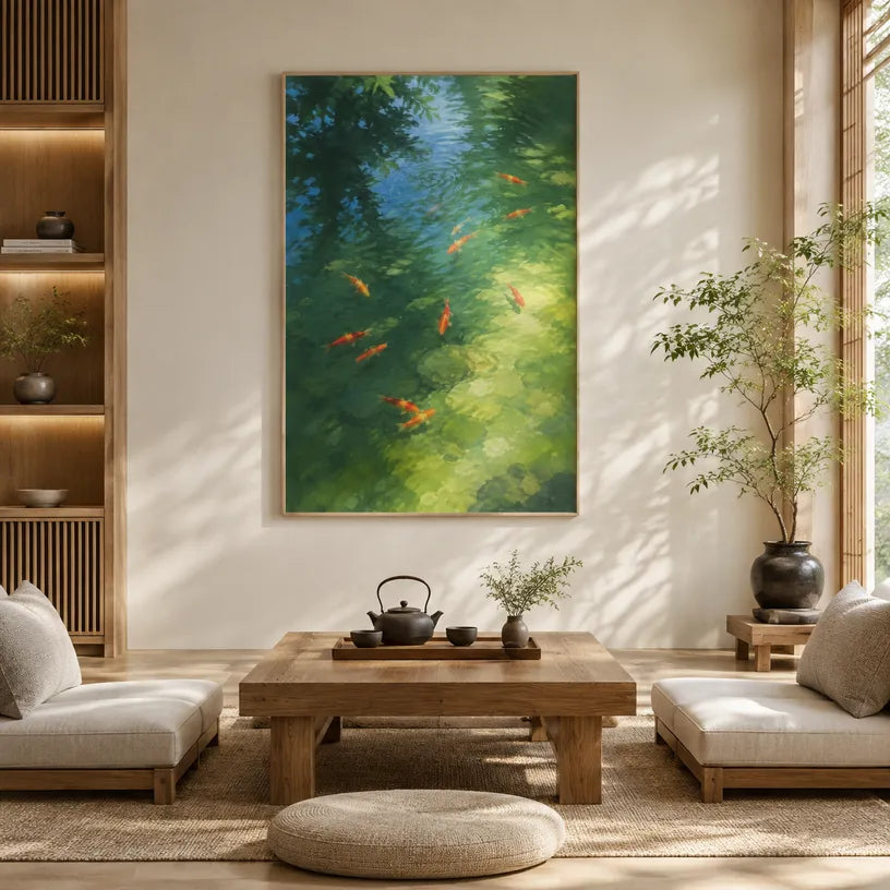 Expressionist landscapes & seascapes & cityscapes oil painting showing a painterly landscape with distant hills, trees or reflective water in a green palette.
