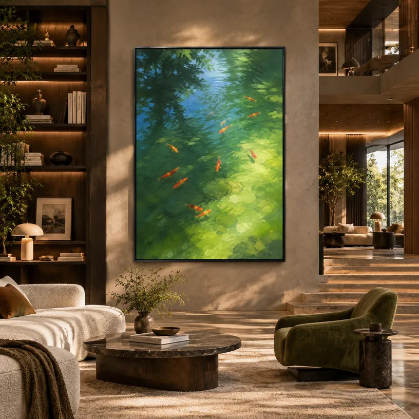 Expressionist landscapes & seascapes & cityscapes oil painting showing a painterly landscape with distant hills, trees or reflective water in a green palette.