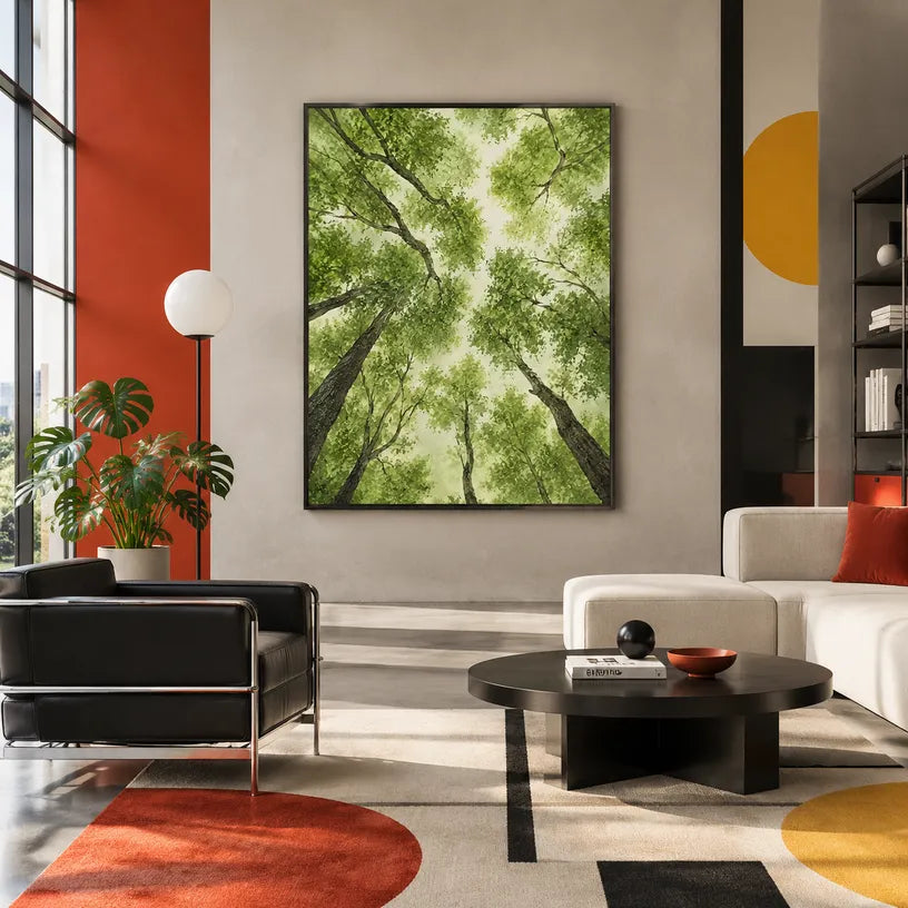 Expressionist floral/botanicals & nature oil painting showing botanical forms, flowers or trees arranged in a calm painterly composition in a yellow palette.