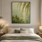 Expressionist landscapes & seascapes & cityscapes oil painting showing a painterly landscape with distant hills, trees or reflective water in a yellow palette.