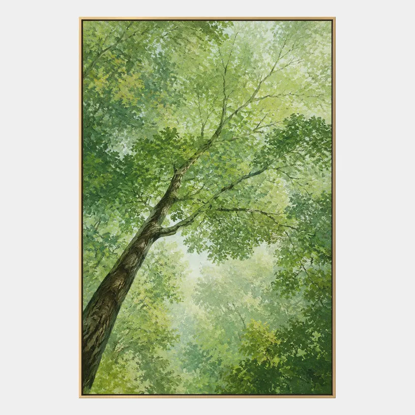 Expressionist floral/botanicals & nature oil painting showing botanical forms, flowers or trees arranged in a calm painterly composition in a green palette.