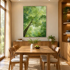 Expressionist floral/botanicals & nature oil painting showing botanical forms, flowers or trees arranged in a calm painterly composition in a green palette.