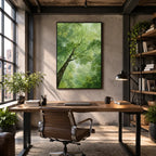 Expressionist floral/botanicals & nature oil painting showing botanical forms, flowers or trees arranged in a calm painterly composition in a green palette.