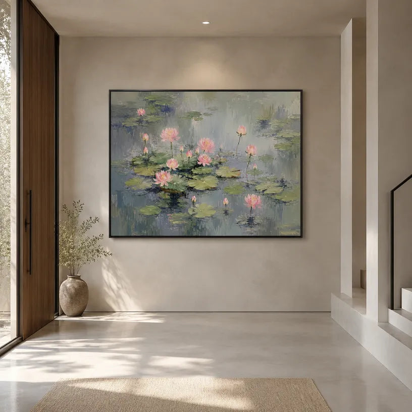 Expressionist floral/botanicals & nature oil painting showing botanical forms, flowers or trees arranged in a calm painterly composition in a grey palette.