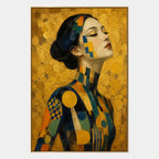Expressionist portraiture & figure oil painting showing a stylized figure or portrait with expressive painterly shapes in a yellow palette.