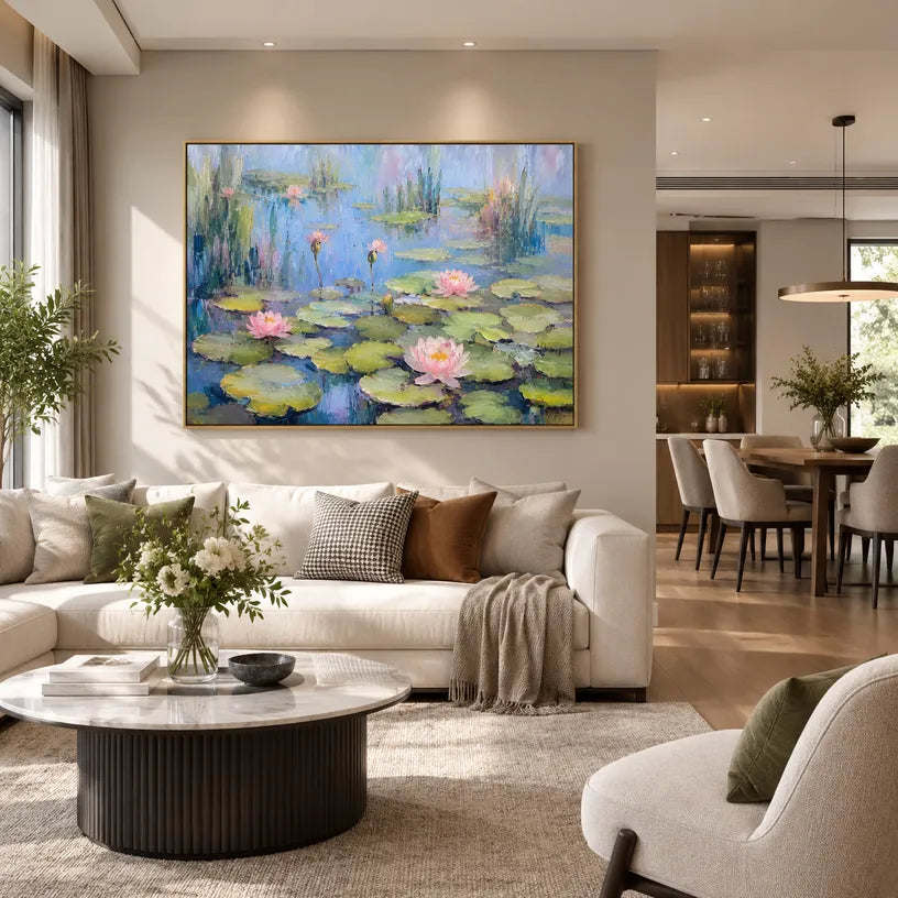 Expressionist floral/botanicals & nature oil painting showing botanical forms, flowers or trees arranged in a calm painterly composition in a blue palette.