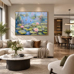 Expressionist floral/botanicals & nature oil painting showing botanical forms, flowers or trees arranged in a calm painterly composition in a blue palette.