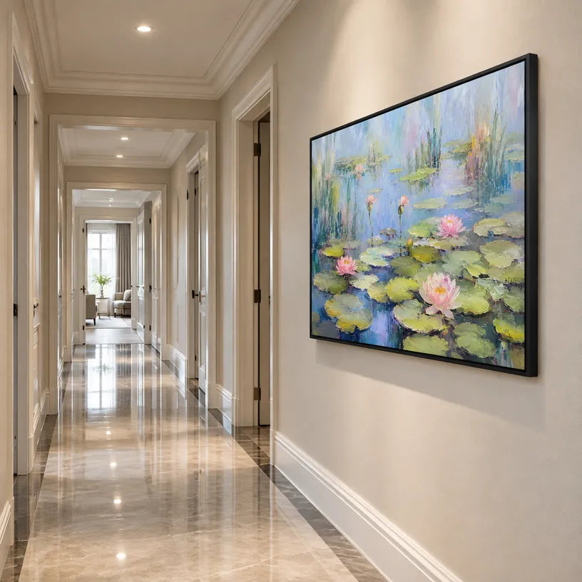 Expressionist floral/botanicals & nature oil painting showing botanical forms, flowers or trees arranged in a calm painterly composition in a blue palette.