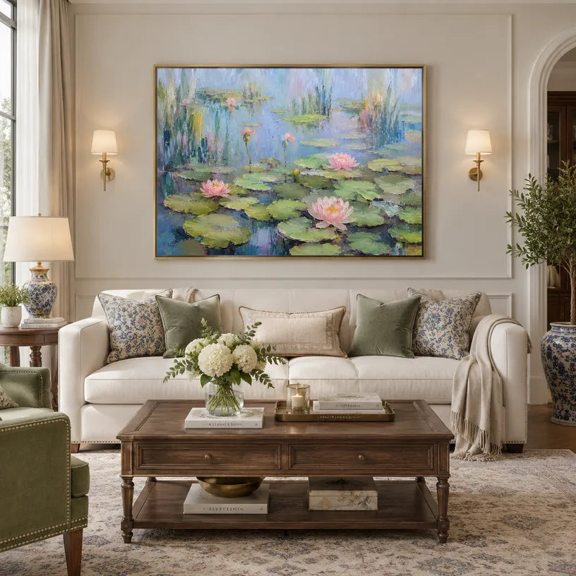 Expressionist floral/botanicals & nature oil painting showing botanical forms, flowers or trees arranged in a calm painterly composition in a blue palette.