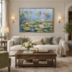 Expressionist floral/botanicals & nature oil painting showing botanical forms, flowers or trees arranged in a calm painterly composition in a blue palette.
