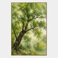 Pittura a olio espressionista floreale/botanica e naturalistica con forme botaniche, fiori o elementi naturali in una composizione pittorica in una tavolozza verde.