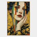 Expressionist portraiture & figure oil painting showing a stylized figure or portrait with expressive painterly shapes in a yellow palette.