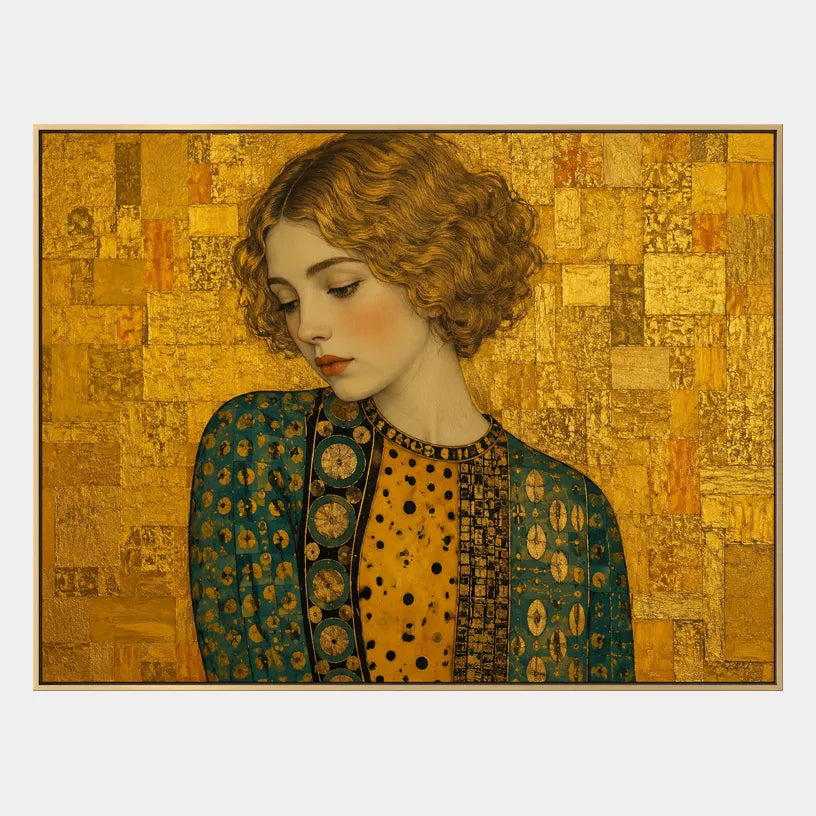 Expressionist portraiture & figure oil painting showing a stylized figure or portrait with expressive painterly shapes in a yellow palette.