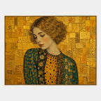 Expressionist portraiture & figure oil painting showing a stylized figure or portrait with expressive painterly shapes in a yellow palette.