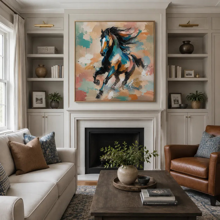 Peinture à l'huile d'animaux expressionnistes représentant un sujet animal expressif rendu avec un pinceau visible dans une palette beige.