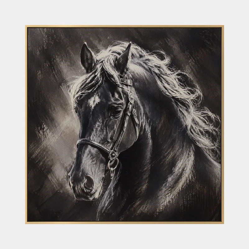 Peinture à l'huile d'animaux expressionnistes représentant un sujet animal expressif rendu avec un pinceau visible dans une palette noir et blanc.