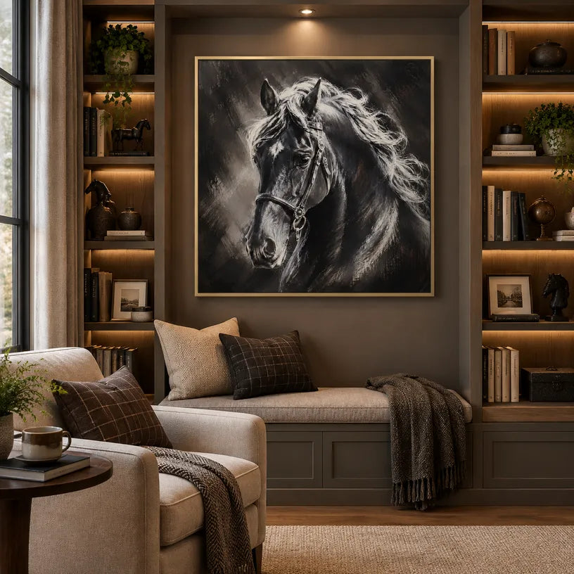 Expressionist animals oil painting showing an expressive animal subject rendered with visible brushwork in a black palette.