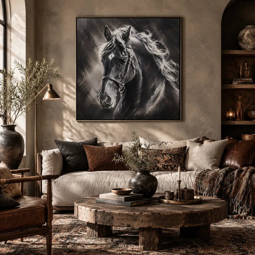 Expressionist animals oil painting showing an expressive animal subject rendered with visible brushwork in a black palette.