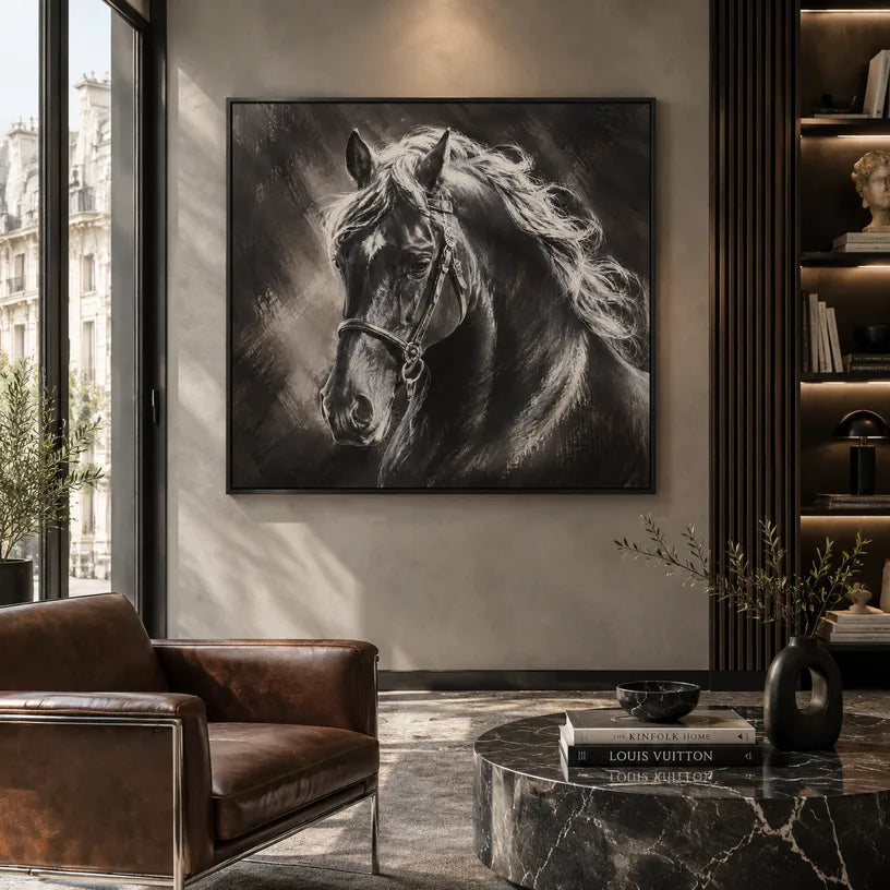 Expressionist animals oil painting showing an expressive animal subject rendered with visible brushwork in a black palette.